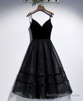 Black V Neck Tulle Short Prom Dress, Black Tulle Homecoming Dress