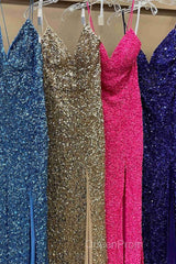 Mermaid Sequins Flattering Long Evening Prom Party Dresses With Slit