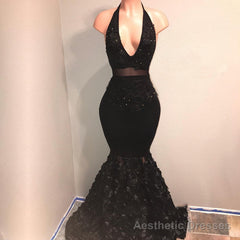 Black Mermaid Deep V Neck High Waist African Backless Prom Dresses