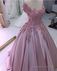 Charming Satin Off Shoulder Flowers Dusty Rose Ball Dresses