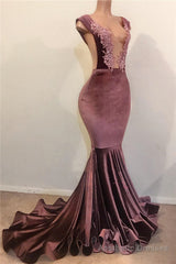 2025 New Arrival Mermaid Velvet Grape Open Front Backless Prom Dresses