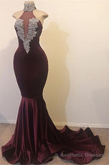 2025 New Arrival High Neck Grape Beaded Mermaid Prom Dresses