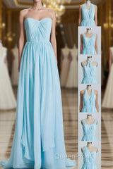 Blue Chiffon A-line Long Convertible Bridesmaid Dresses