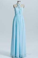 Blue Chiffon A-line Long Convertible Bridesmaid Dresses