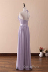 Lilac Halter Open Back Ruffled Long Bridesmaid Dresses