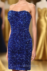 Royal Blue Sequin Strapless Mini Homecoming Dresses