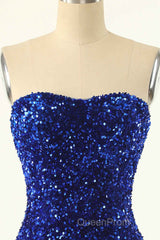 Royal Blue Sequin Strapless Mini Homecoming Dresses