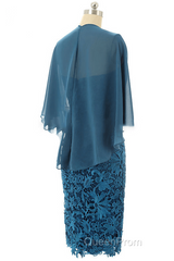 Fake Two-Piece Teal Blue Lace Bodycon Mother of the Bride Dresses