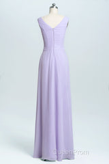 Lavender Chiffon A-line Ruffles Long Bridesmaid Dresses