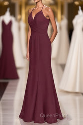 Burgundy Chiffon Cross-Back Mermaid Long Bridesmaid Dresses
