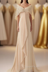 Ruffles Chiffon Long Mother of the Bride Dresses with Lace Cape