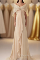 Ruffles Chiffon Long Mother of the Bride Dresses with Lace Cape