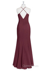 Burgundy Chiffon Cross-Back Mermaid Long Bridesmaid Dresses