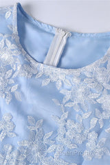 Light Blue Crew Neck Lace Half Sleeve Short Mother of the Bride Dresses