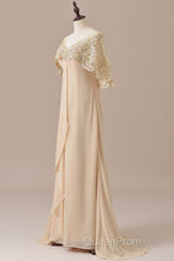 Ruffles Chiffon Long Mother of the Bride Dresses with Lace Cape