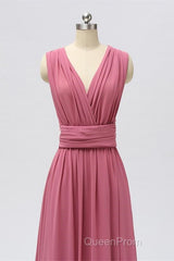 Dusty Rose Chiffon Wrap A-Line Long Bridesmaid Dresses