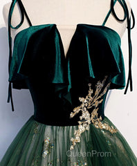 Green Tulle Lace Long Evening Prom Dresses, Green Tulle Lace Formal Dresses, 1