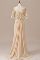 Ruffles Chiffon Long Mother of the Bride Dresses with Lace Cape
