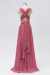 Dusty Rose Chiffon Wrap A-Line Long Bridesmaid Dresses