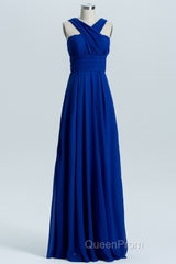 Royal Blue A-line Chiffon Long Convertible Bridesmaid Dresses