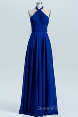 Royal Blue A-line Chiffon Long Convertible Bridesmaid Dresses