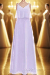 Lavender Chiffon Straps Ruffled A-Line Bridesmaid Dresses