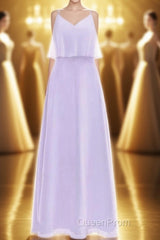 Lavender Chiffon Straps Ruffled A-Line Bridesmaid Dresses