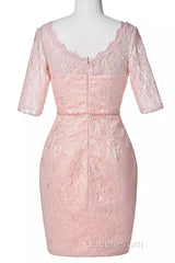 Two-Piece Blush Pink Lace Bodycon Short Mother of the Bride Dresses
