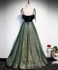 Green Tulle Lace Long Evening Prom Dresses, Green Tulle Lace Formal Dresses, 1