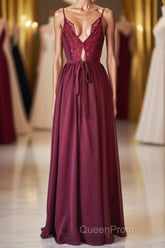 Magenta Chiffon V-Neck Spaghetti Straps Long Bridesmaid Dresses