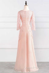 Pink Rhinestone Half Sleeve A-Line Long Mother of the Bride Dresses