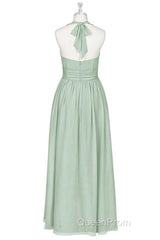 Sage Green Chiffon Halter Backless A-Line Bridesmaid Dresses