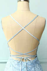 Light Blue Tight Hoco Dresses with Appliques