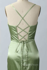 Pink Scoop Neck Lace-Up Back Long Formal Dresses with Slit