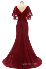 Mermaid Wine Red Ruffled Long Mother of the Bride Dresses