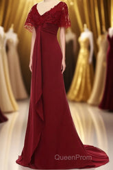 Mermaid Wine Red Ruffled Long Mother of the Bride Dresses