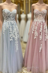 Tulle Floral Lace Sweetheart A-Line Evening Prom Gown