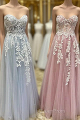 Tulle Floral Lace Sweetheart A-Line Evening Prom Gown
