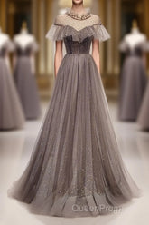 Unique Tulle Long Evening Prom Dresses, Tulle Evening Dresses