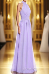Lavender Chiffon Halter Long Bridesmaid Dresses