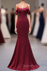 Wine Red Mermaid Sweetheart Straps Long Formal Dresses, Wine Red Evening Prom Dresses