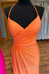Orange Surplice Neck Backless Long Formal Dresses