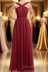 Red Chiffon Cross-Front A-Line Long Bridesmaid Dresses
