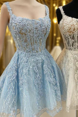 Floral Lace Scoop Neck A-Line Short Party Dresses