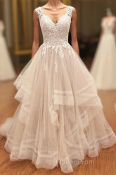 A Line Brush Train Sweetheart Sleeveless Ruffles Appliques Wedding Dresses