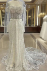 Sheath-Column Off The Shoulder Wedding Dresses With Sequin