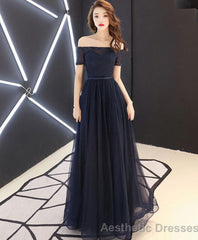Dark Blue Tulle Long Prom Dress Blue Tulle Evening Dress
