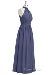Lavender Chiffon Halter Long Bridesmaid Dresses