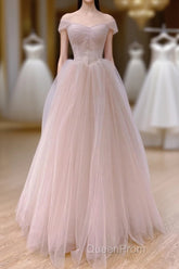 Pink Sweetheart Tulle Beaded Long Party Dresses, Pink Tulle Evening Prom Dresses Evening Dresses