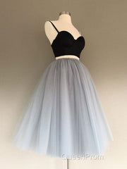 2 Pieces Black Gray Short Evening Prom Dresses, Two Pieces Short Black Gray Formal Graduation Dresses